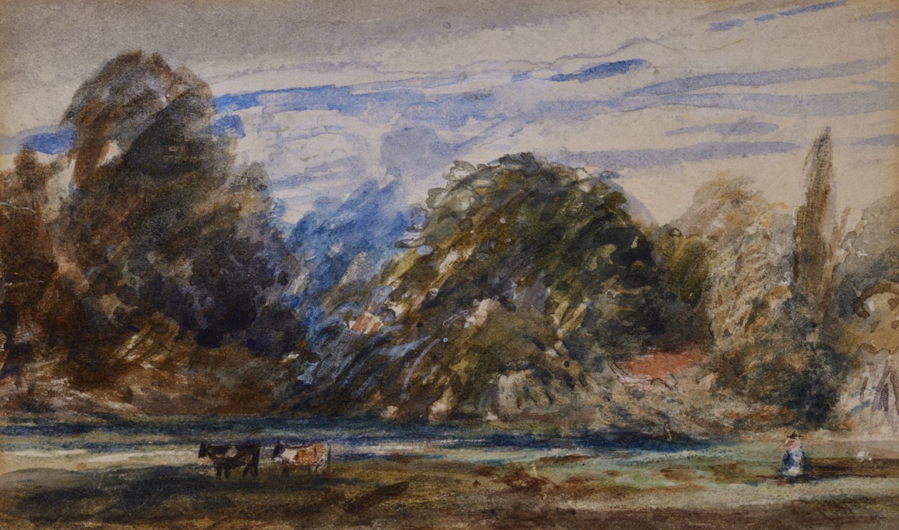 Landscape with Cows and Figure by David Cox