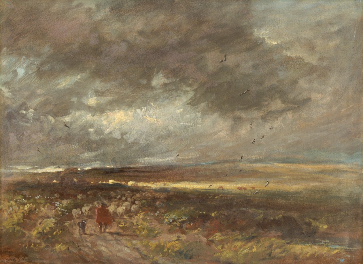 Moorland Landscape: Shepherd and Sheep by David Cox