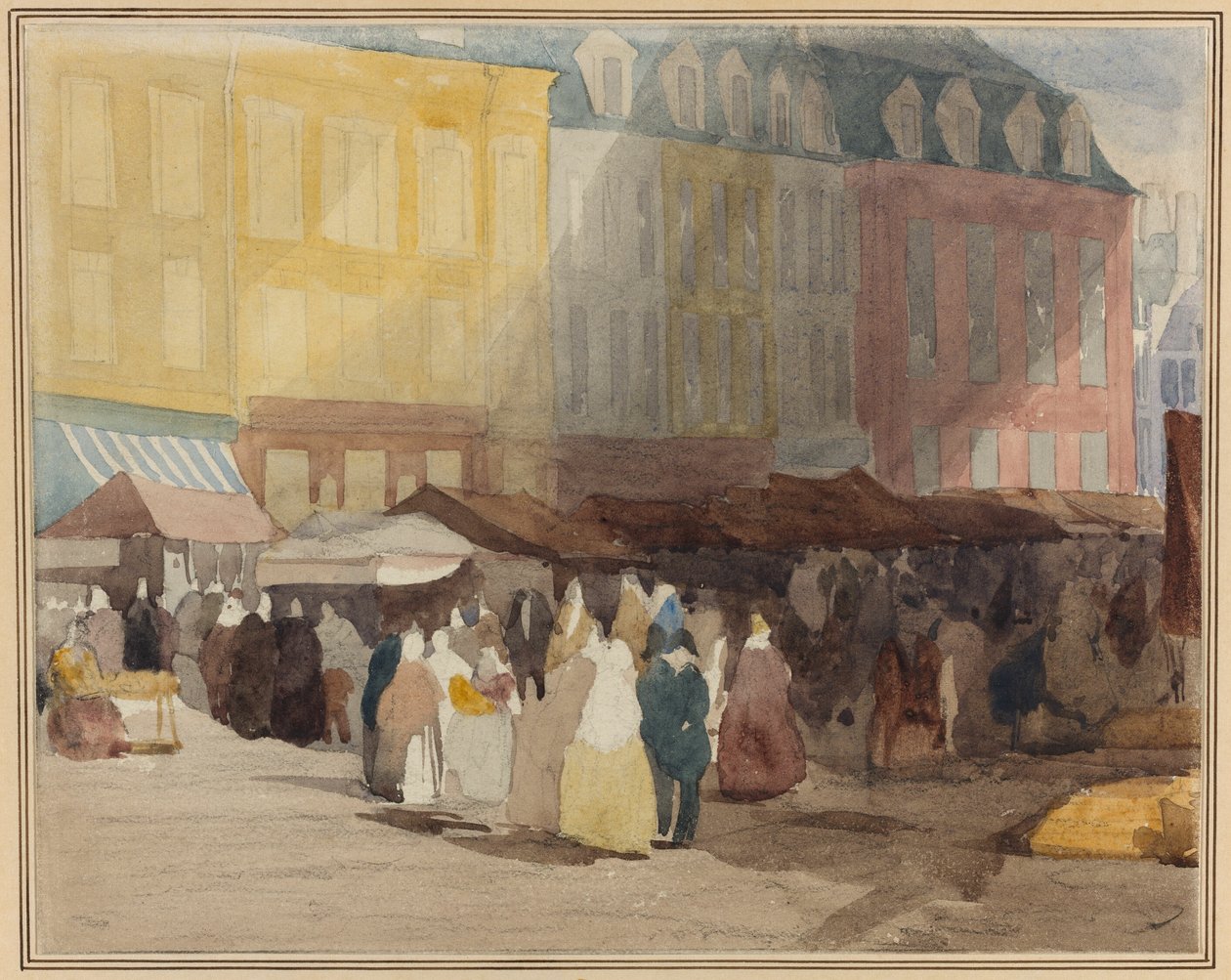 A French Market Scene, possibly Boulogne by David Cox the elder
