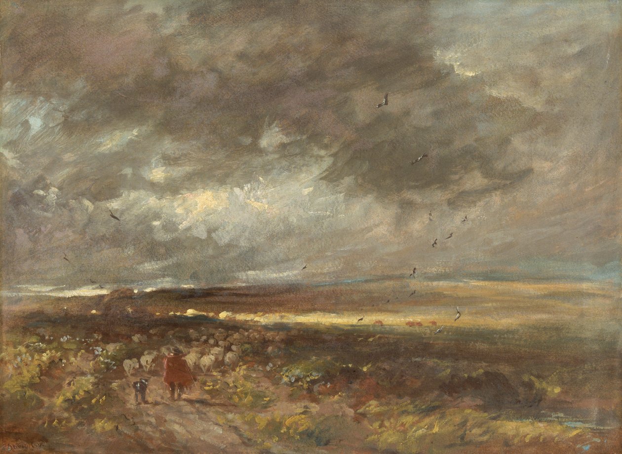 Moorland landscape: shepherd and sheep, c1810 by David Cox the elder