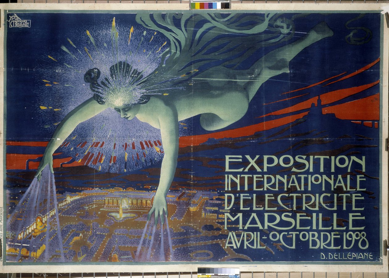 Poster “International Electricite Exhibition, Marseille, April-October 1908” by David Dellepiane
