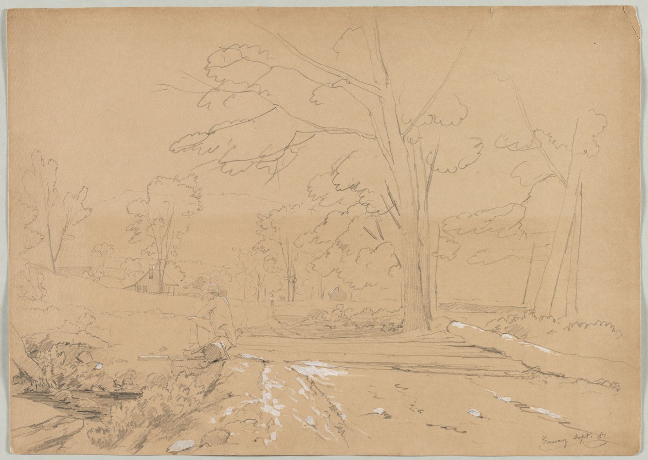 Landscape with Man Fishing, Conway, New Hampshire by David Johnson