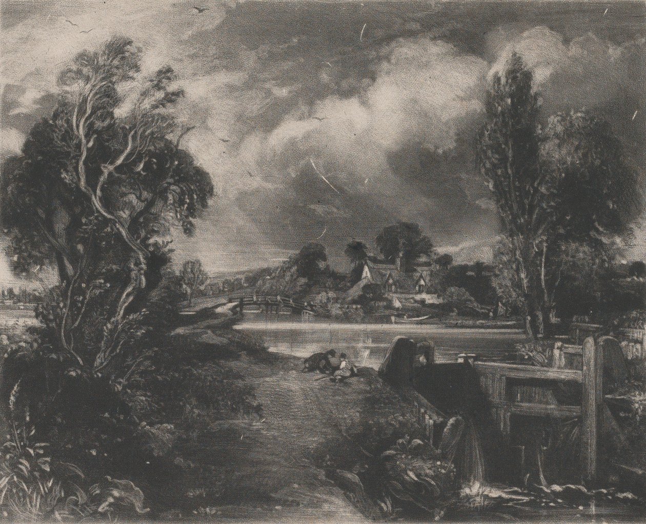 A Lock on the Stour, 1830 by David Lucas