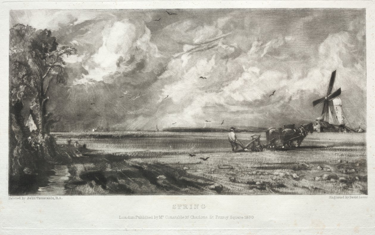 Various Subjects of Landscape, Characteristic of English Scenery from Pictures Painted by John Constable, R.A.: Spring. A Mill on a Common. Hail Squalls. East Bergholt, Suffolk by David Lucas