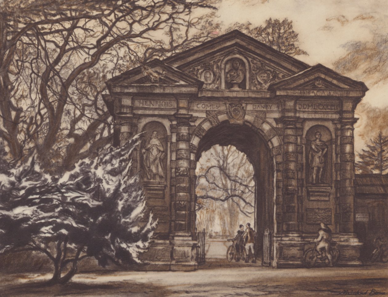 Oxford: Old Gateway, Botanic Gardens by David Muirhead (after) Bone