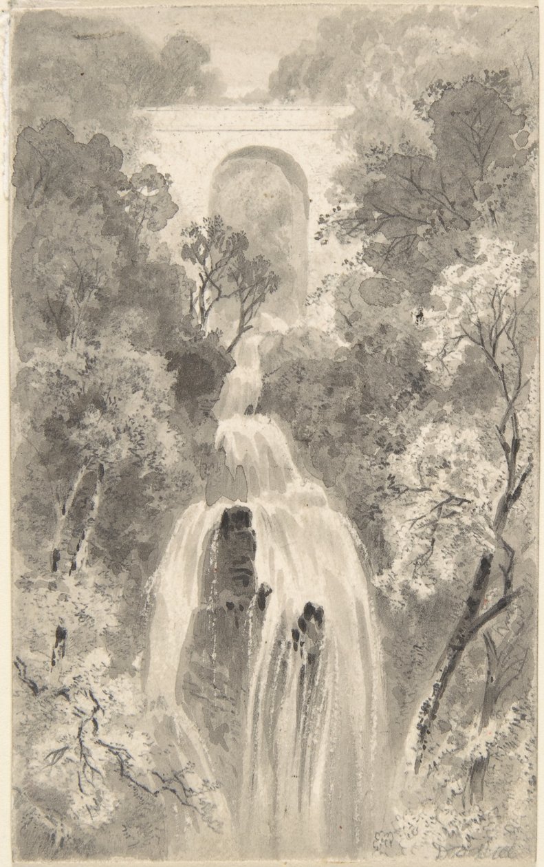 View of a Waterfall (recto); Landscape Study (verso) by David Octavius Hill