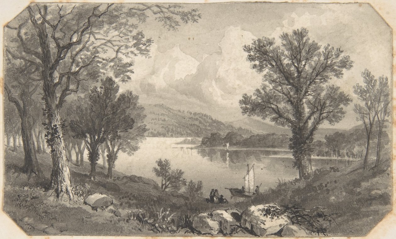 View of a Lake or River with a Sailboat by David Octavius Hill