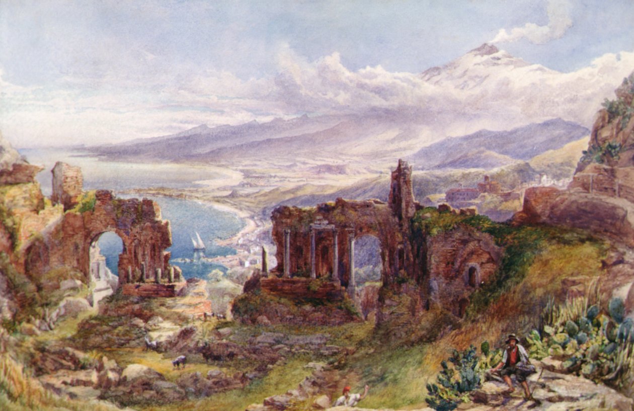 A View of Taormina and Mount Etna, Sicily by David Powell
