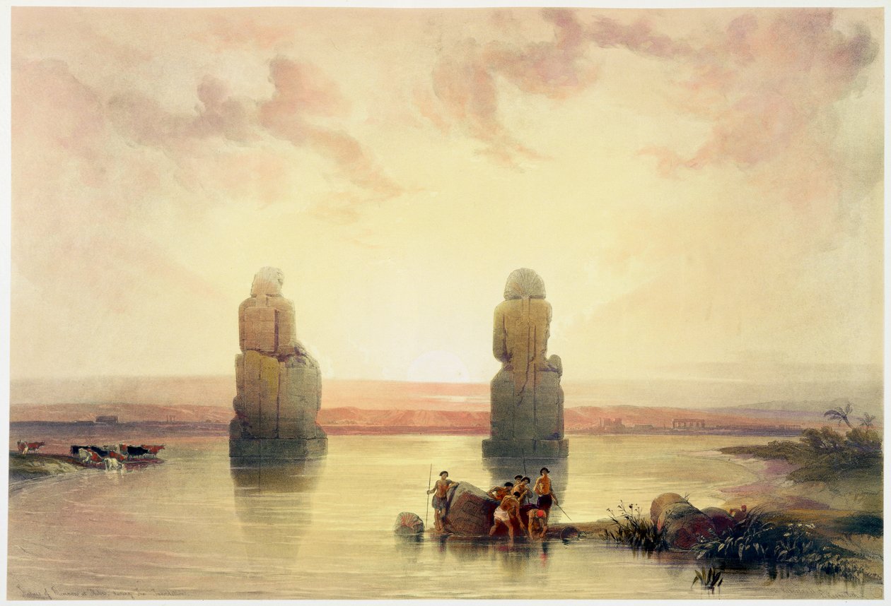 The Colossi of Memnon, at Thebes, during the Inundation, Egypt, c. 1845 by David Roberts