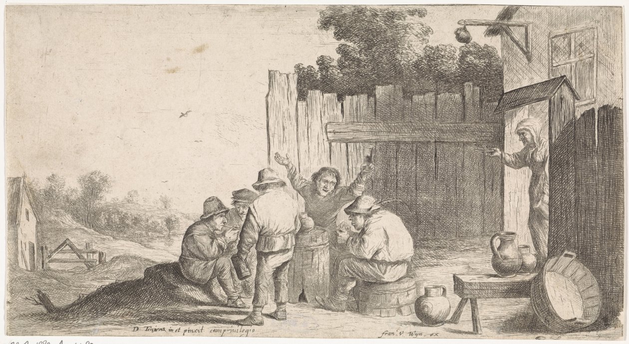 Five Farmers Around a Barrel (series title) by David Teniers (II) (attributed to workshop of)