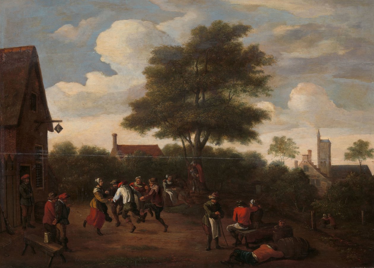 Peasants Dancing Outside the Crescent Tavern by David Teniers (II) (manner of)