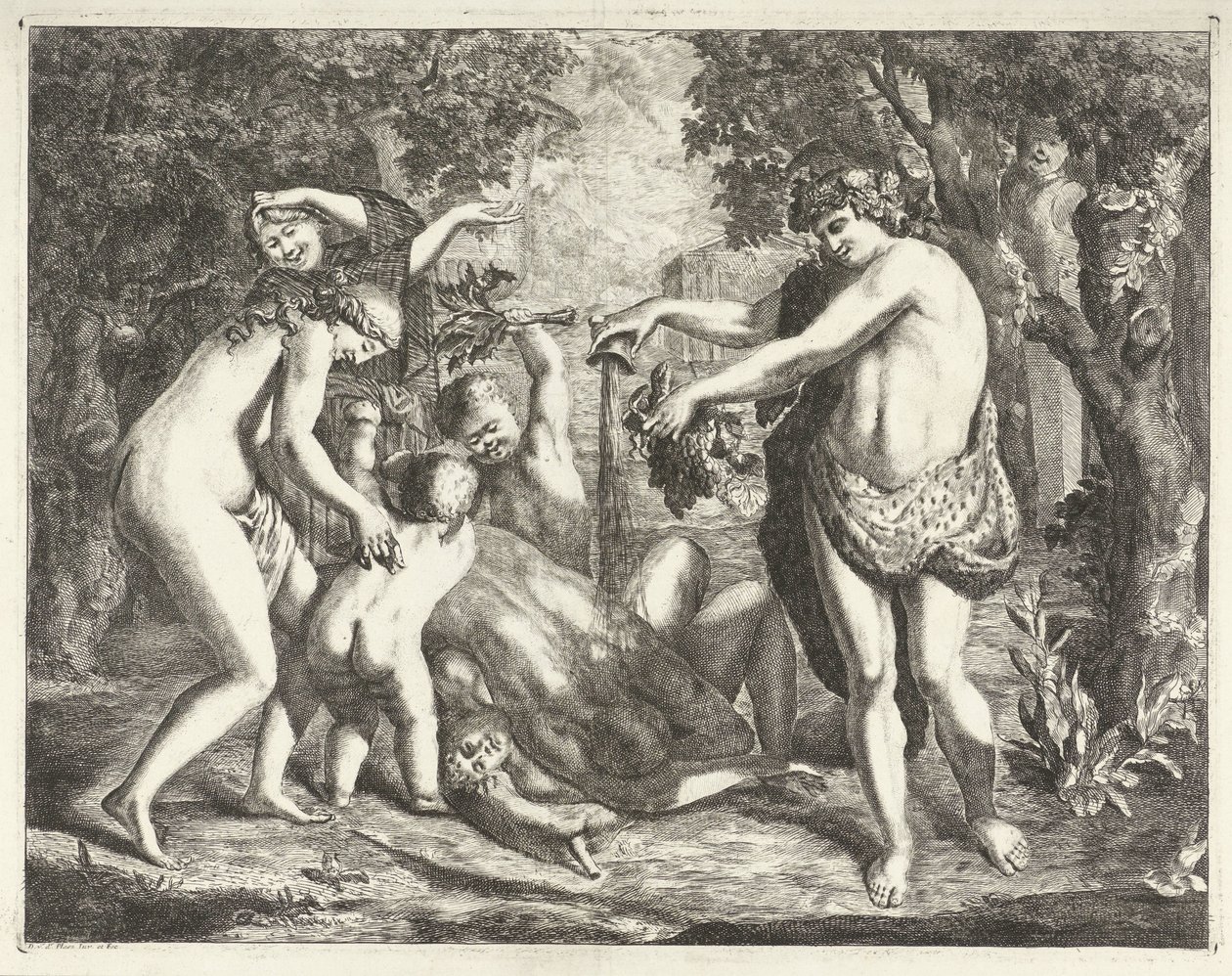 Landscape with Bacchanal, with Bacchus by David van der Plas