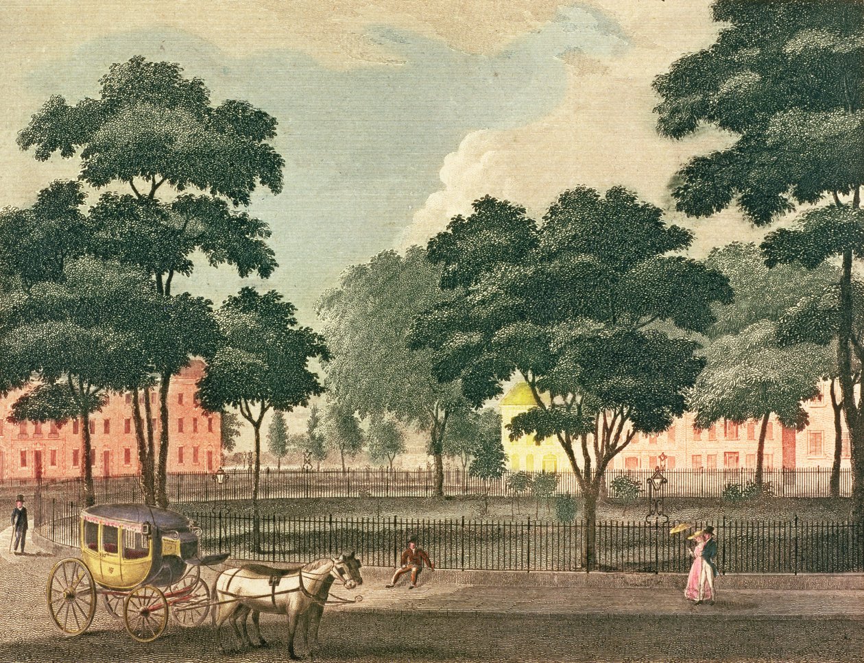 View of the Bowling-Green, Broadway, Drawn and Engraved for the New York Mirror, 1830 by Davis