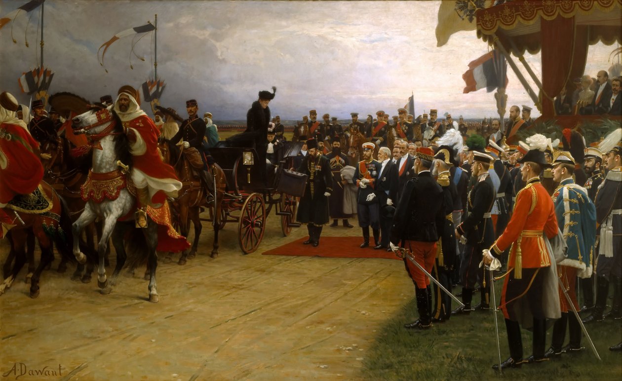 President Emile Loubet Welcoming Tsar Nicolas II and Tsarina Alexandra to the Manoeuvres at Betheny by Dawant