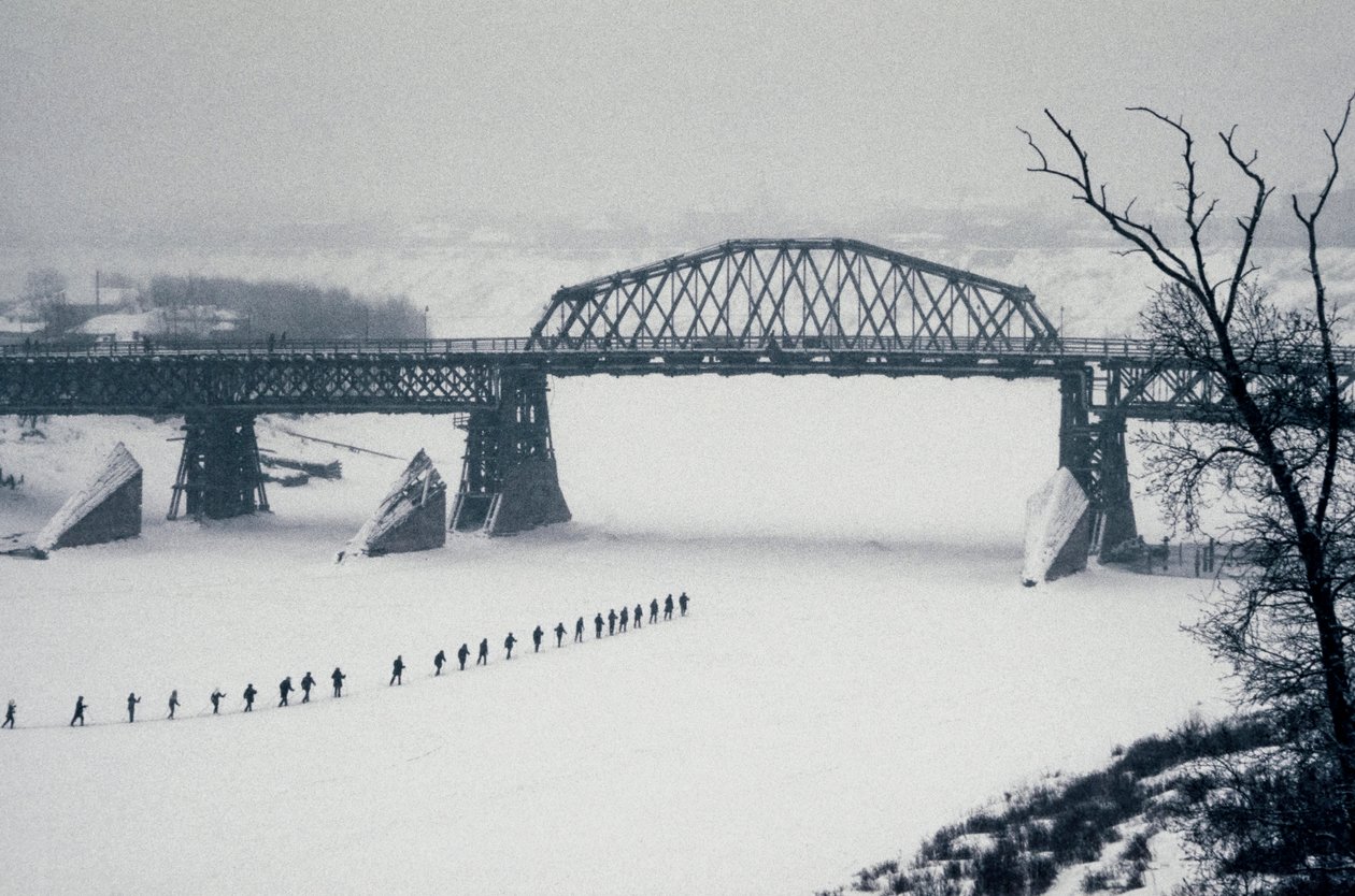 Novosibirsk, Ob River, Siberia, USSR, Students Cross the Frozen Ob River by Foot in Snow, Winter 1976 by Dean Conger