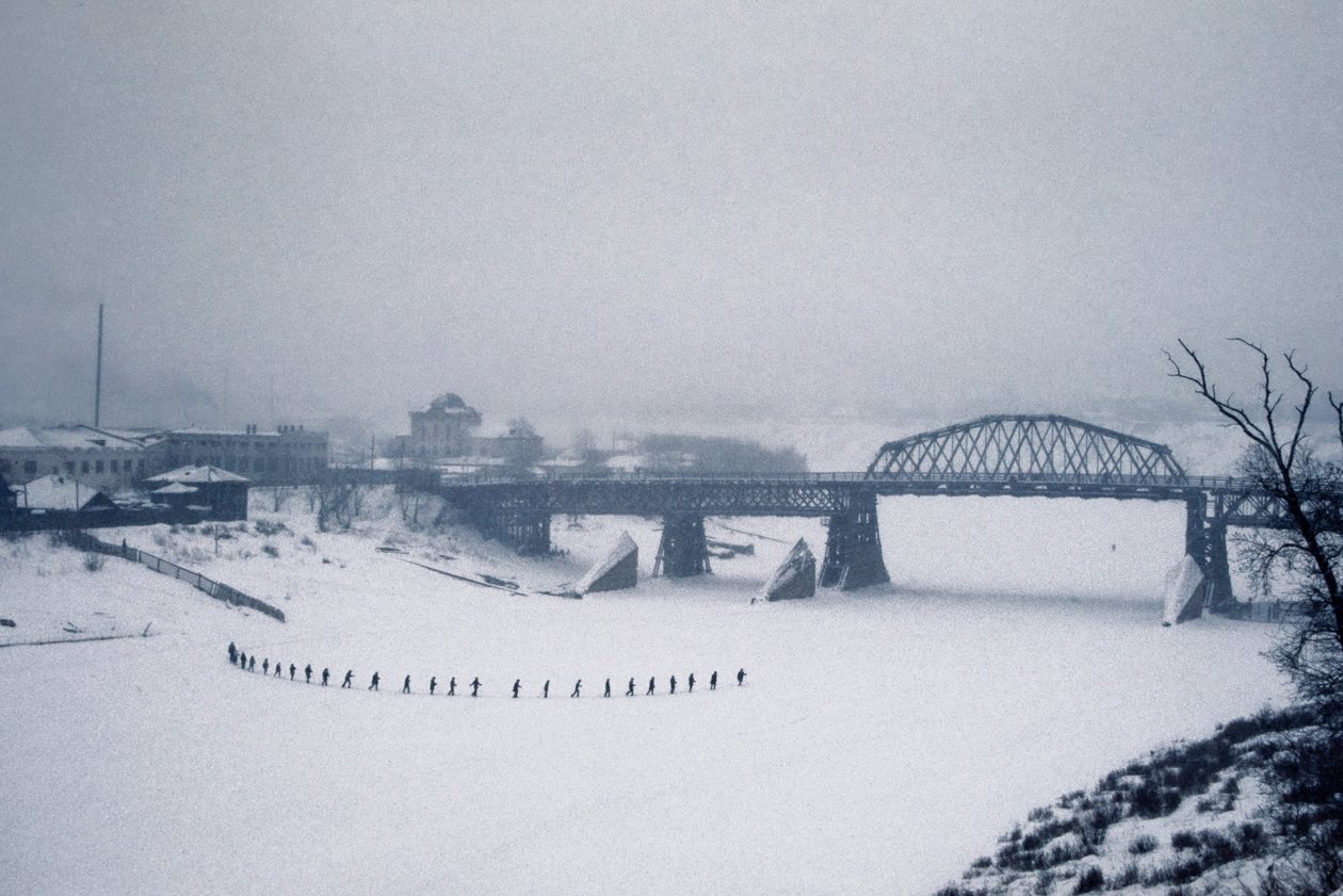 Novosibirsk, Ob River, Siberia, USSR, Students Cross the Frozen Ob River by Foot in Snow, Winter 1976 by Dean Conger