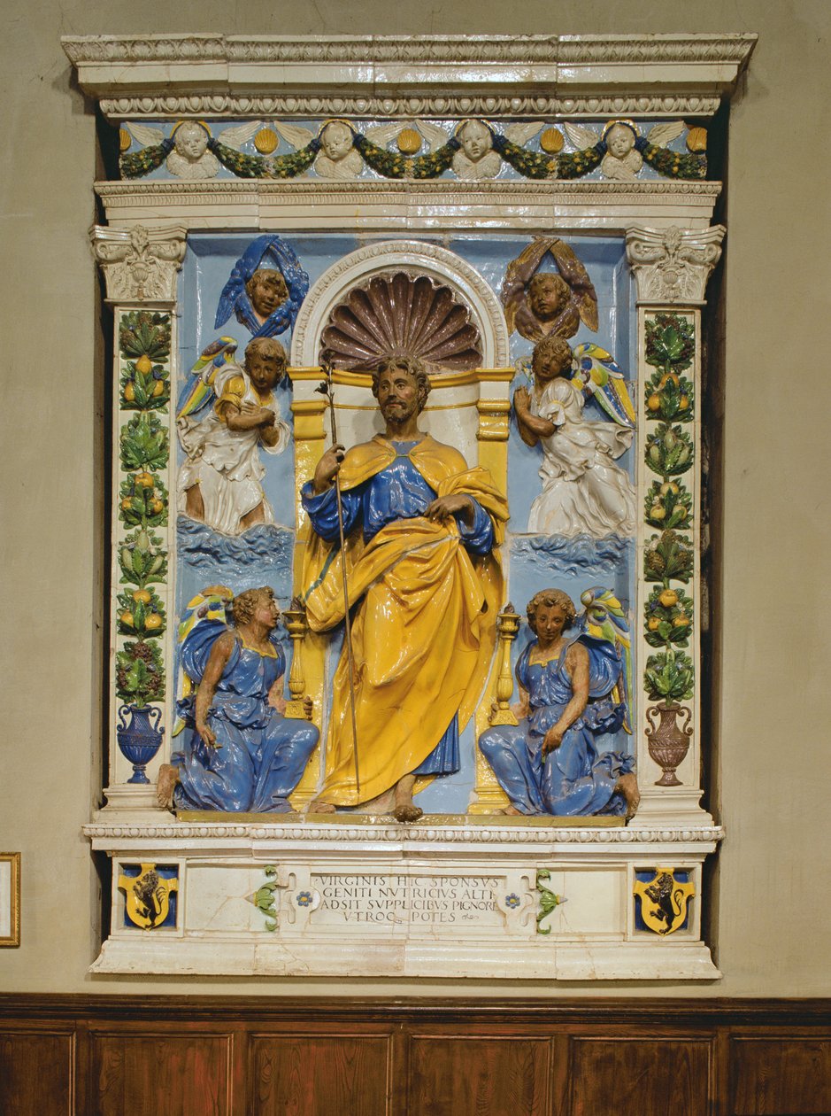 Christ enthroned with angels, bas relief by Luca Della Robbia