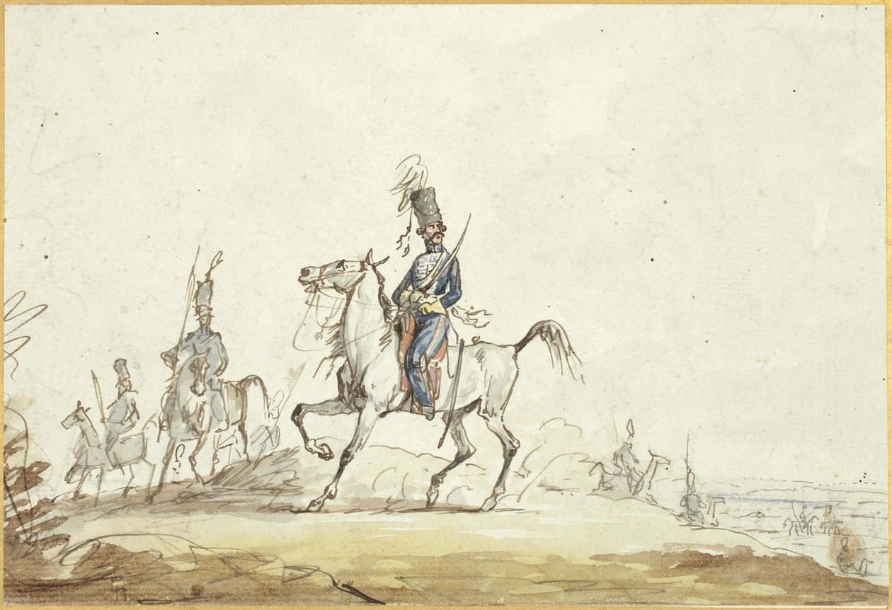Cavalry Men on Hill by Denis-Auguste-Marie Raffet