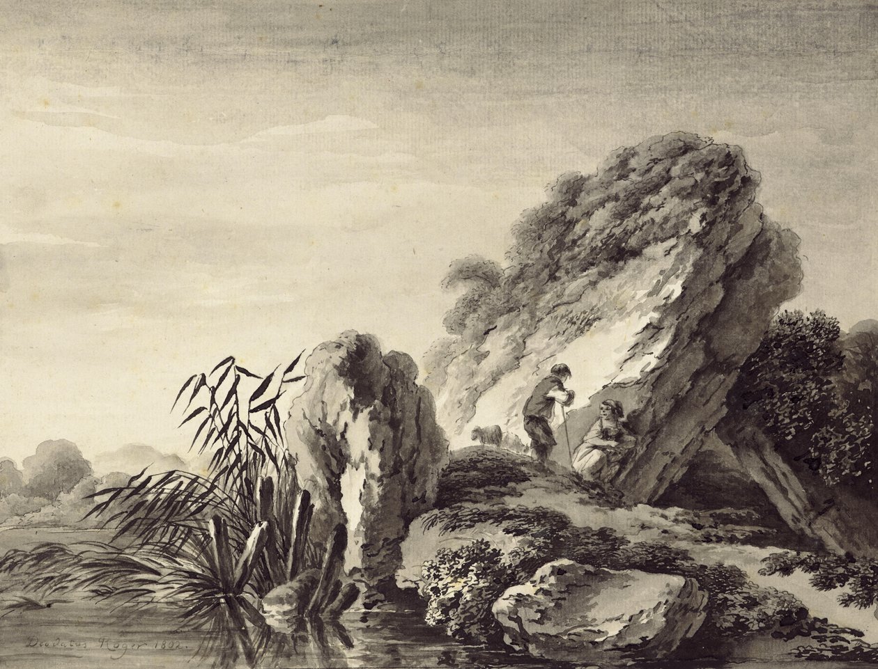 Shepherd Scene in Southern Landscape by Deodatus de Roger