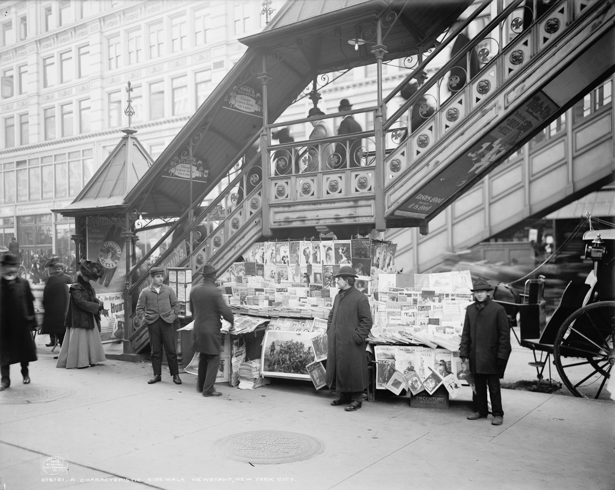 A Characteristic sidewalk newsstand in New York City, c.1903 by Detroit Publishing Co.