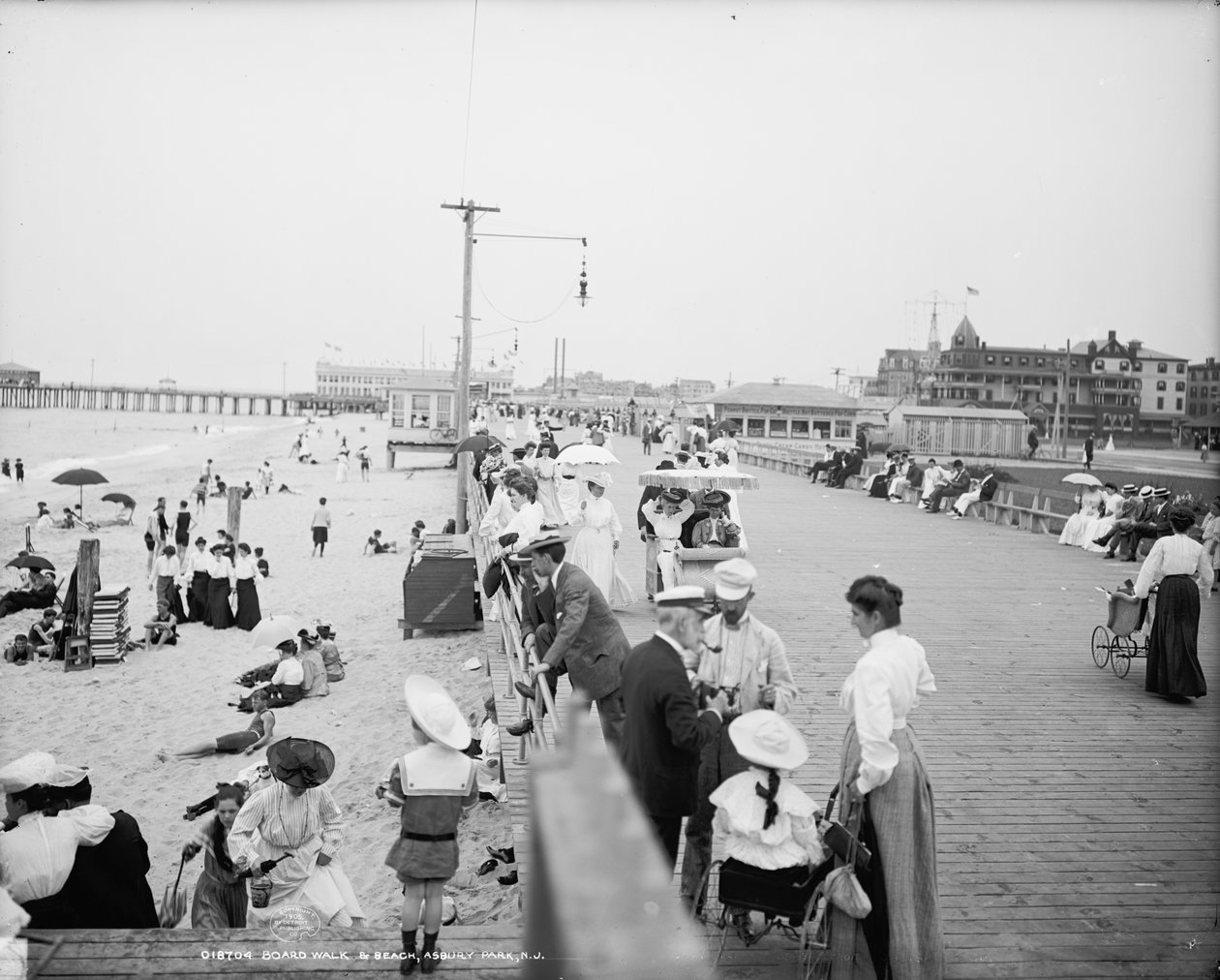 Boardwalk & Beach, Asbury Park, c.1905 by Detroit Publishing Co.