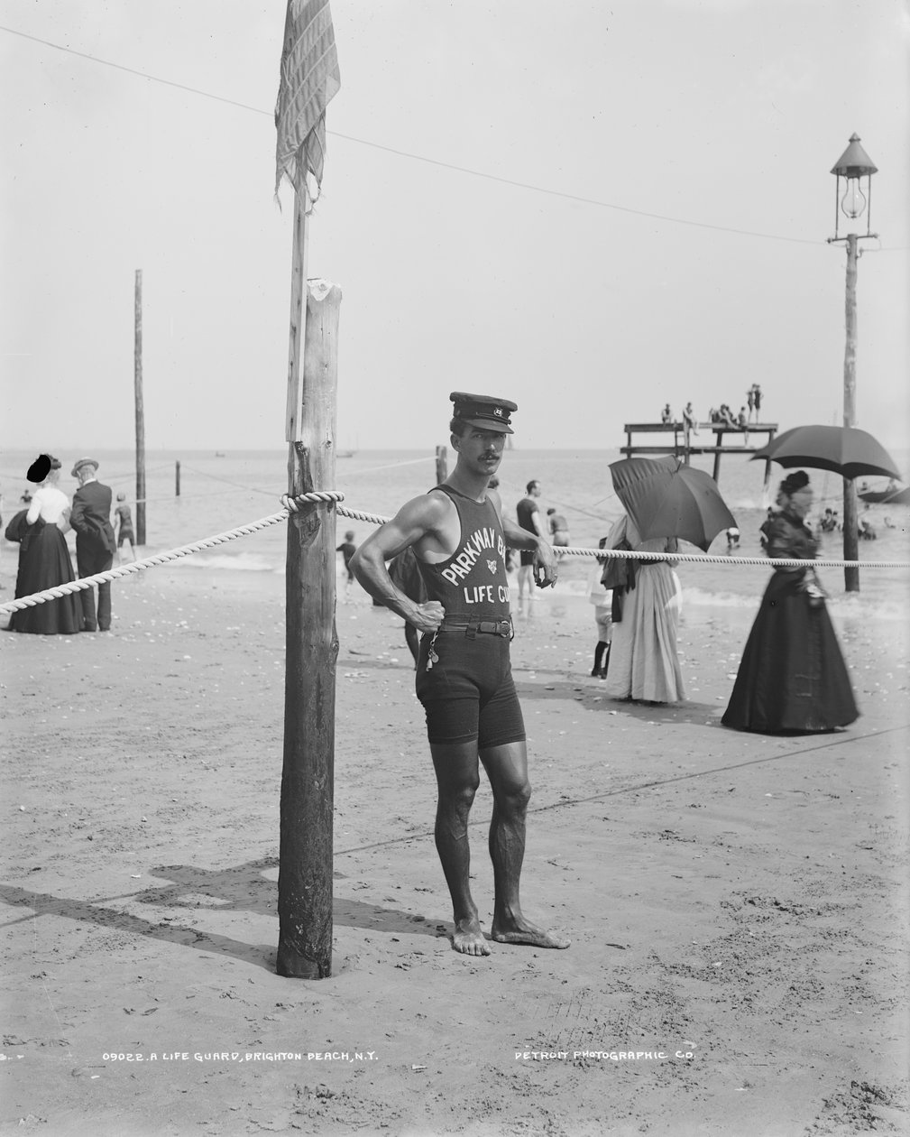 Lifeguard, Brighton Beach, Brooklyn, New York City, USA, c.1905 by Detroit Publishing Co.
