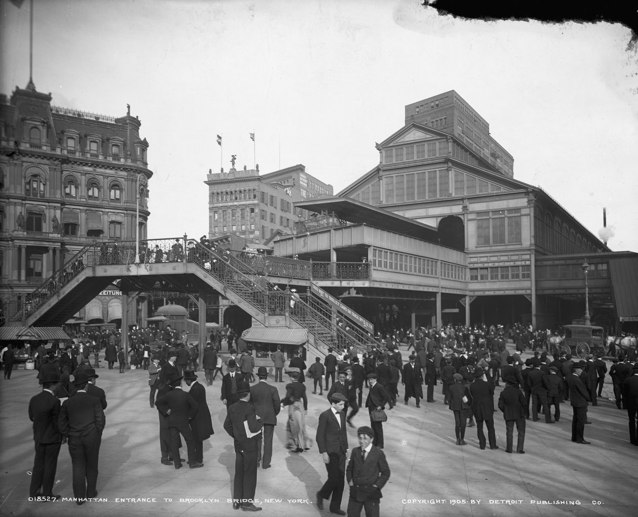 Manhattan entrance to Brooklyn Bridge, New York, c.1905 by Detroit Publishing Co.