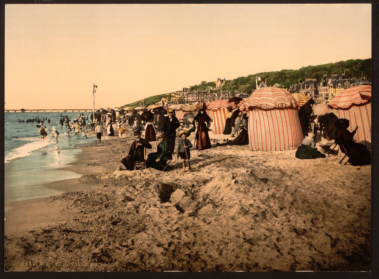 The beach at bathing time, Trouville-sur-Mer, France, c.1905 by Detroit Publishing Co.