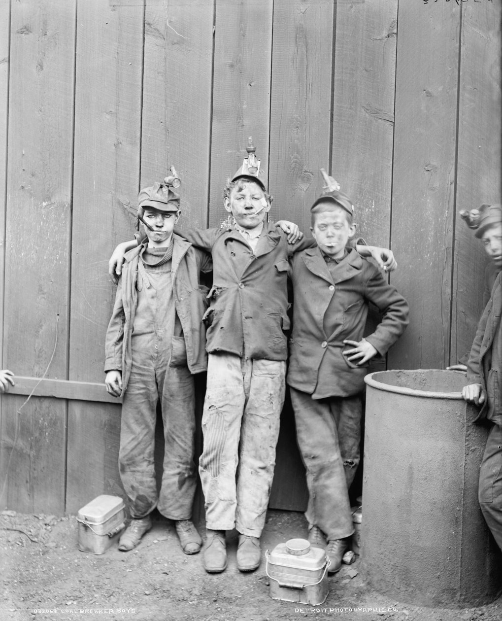 Three Coal Breaker Boys, Woodward Coal Mines, Kingston, Pennsylvania, USA, c.1890 by Detroit Publishing Co.