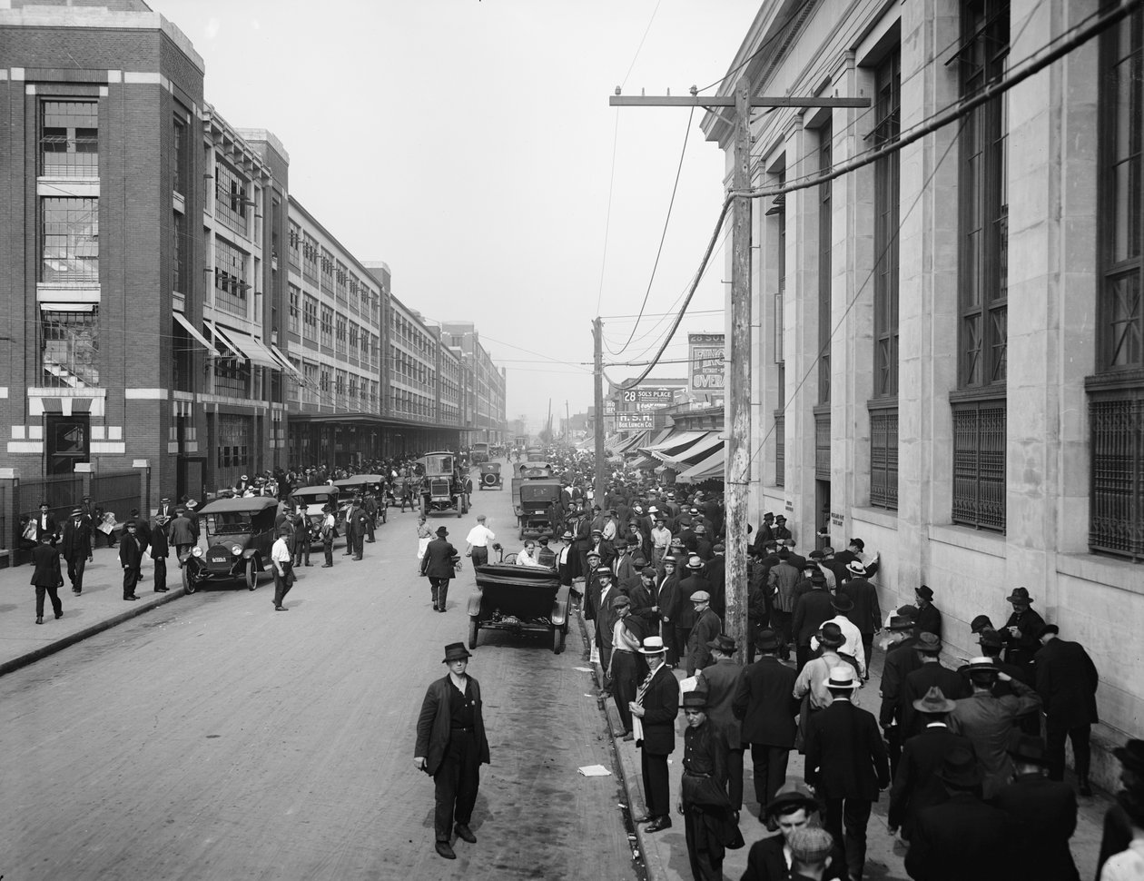 Workers Outside Ford Motor Company, Detroit, Michigan, USA, c.1910 by Detroit Publishing Co.