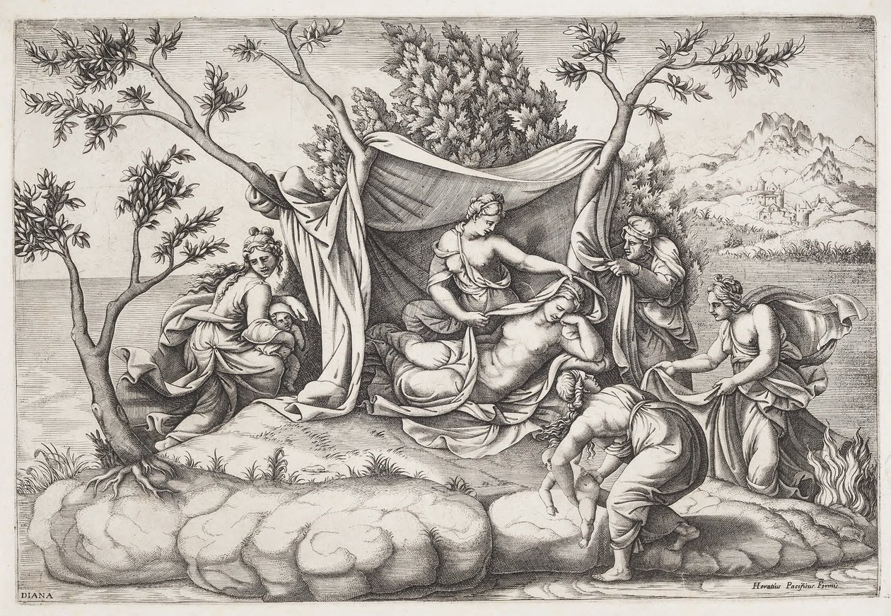 Latona Giving Birth to Apollo and Diana on the Island of Delos by Diana Scultori