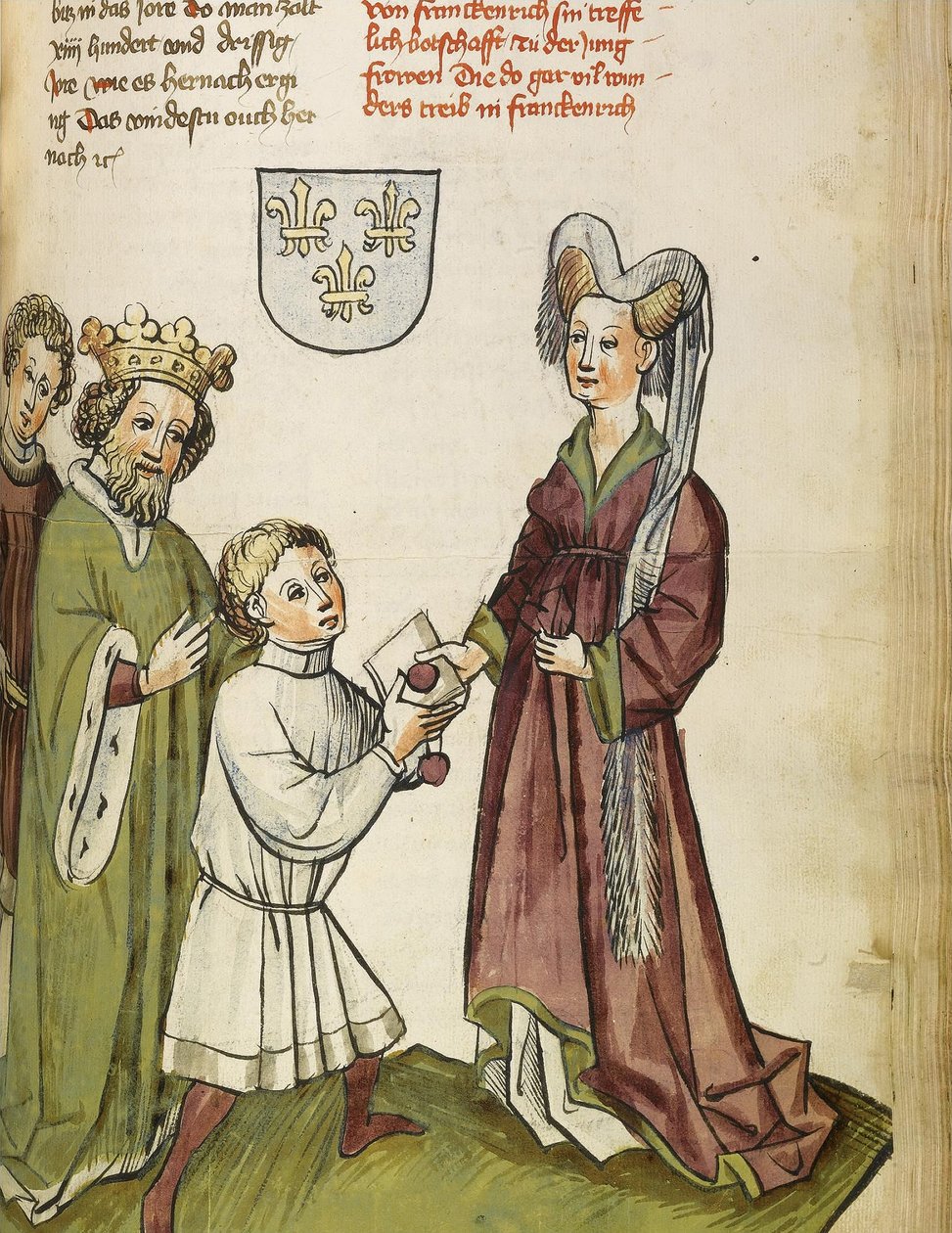 Emperor Sigismund before Joan of Arc (From: The life and times of the Emperor Sigismund by Eberhard Windeck, c. 1450) by Diebold, Lauber