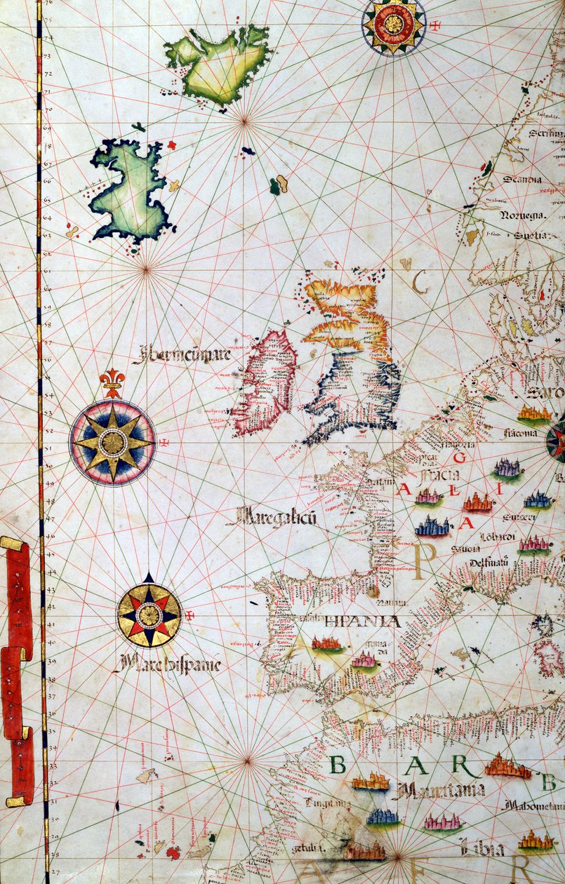 The British Isles, Iberia and Northwest Africa, detail from a world atlas, 1565 by Diego Homem