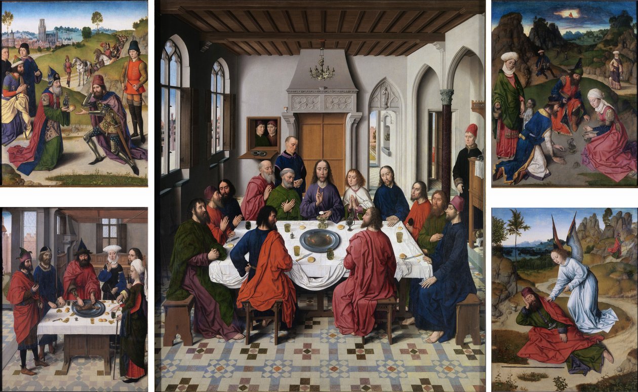 The Gathering of Manna and Passover, The Last Supper, The Meeting of Abraham and Melchizedek and Elijah Awakened by the Angel by Dieric Bouts