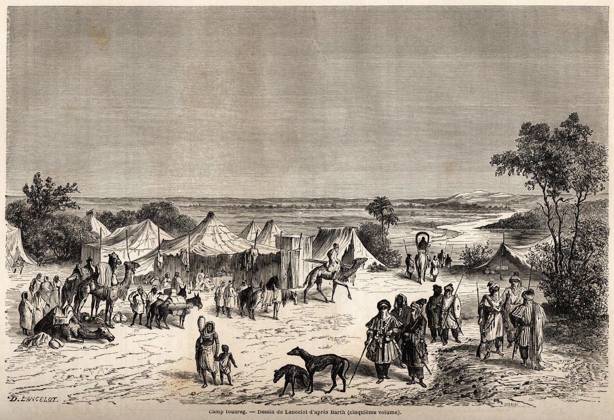 A Touareg camp. Engraving in Le tour du monde, nouveau journal des voyages, Paris by Dieudonne Auguste Lancelot