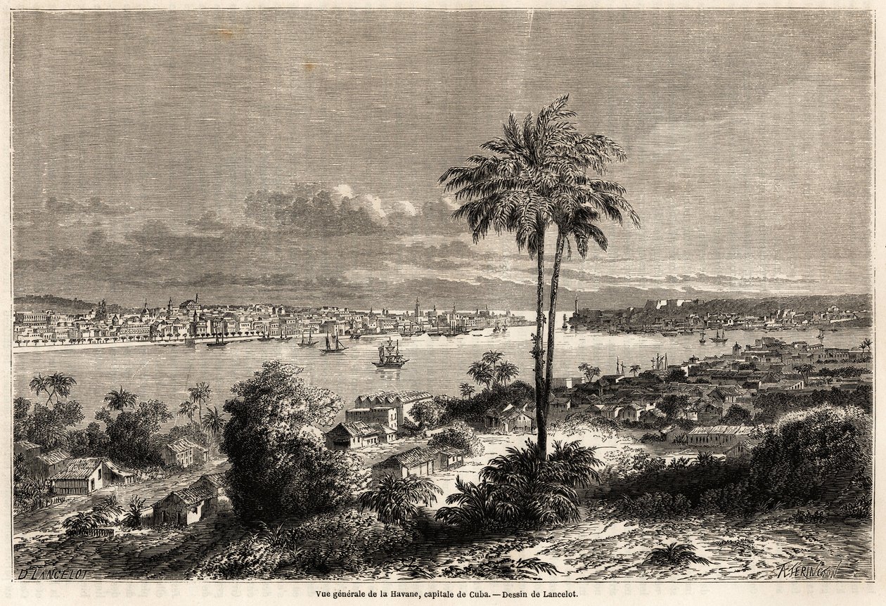 General view of Havana, capital of Cuba, drawing by Lancelot to illustrate the voyage to the island of Cuba, in 1859, by Richard Dana. Engraving in 