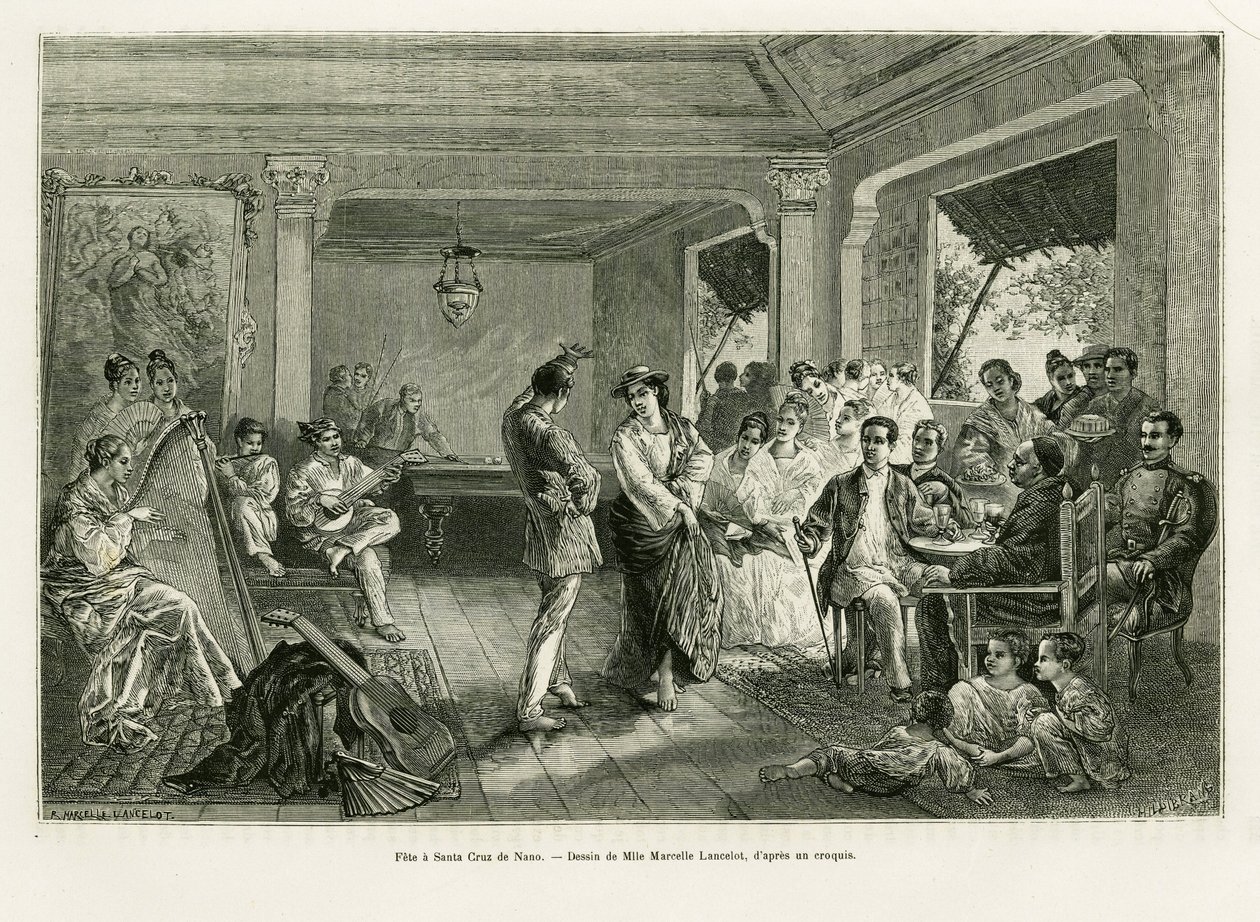 Party at Santa Cruz de Nano. Engraving by Lancelot to illustrate the story 