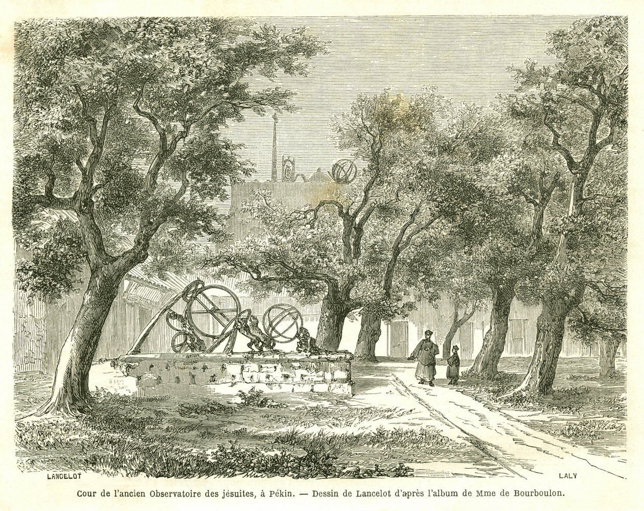View of the courtyard of the former Jesuit Observatory in Pekin (Beijing), China. Engraving by Lancelot, in Le Tour du Monde, Nouveau journal des Voyages, edited by Edouard Charton, Paris by Dieudonne Auguste Lancelot