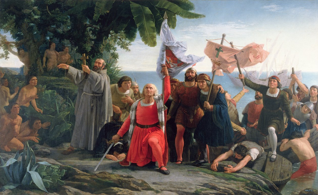 The First Landing of Christopher Columbus (1450-1506) in America, 1862 by Dioscoro Teofilo Puebla Tolin