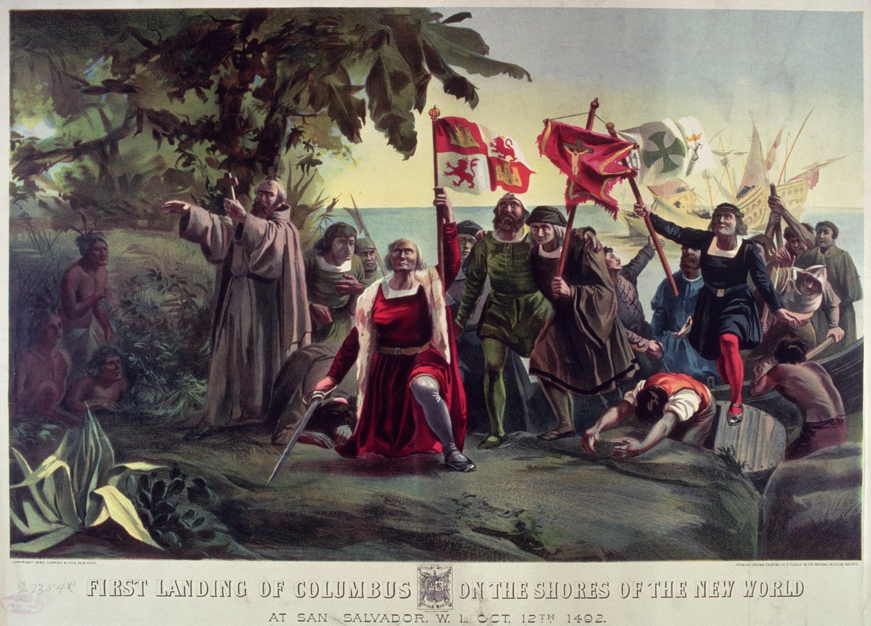 The First Landing of Columbus on the Shores of the New World at San Salvador, Oct. 12th 1492, Published by Currier and Ives by Dioscoro Teofilo Puebla Tolin