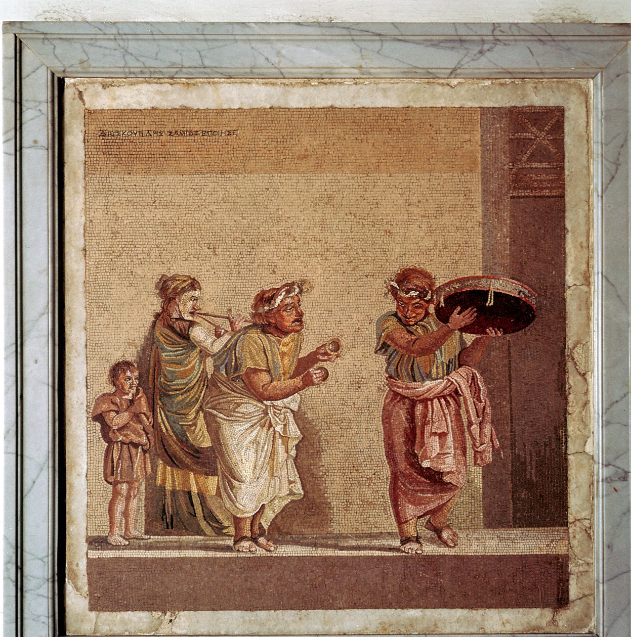 Roman Mosaic of Musicians and Masked Actors in a Play, Pompeii, Italy by Dioscurides
