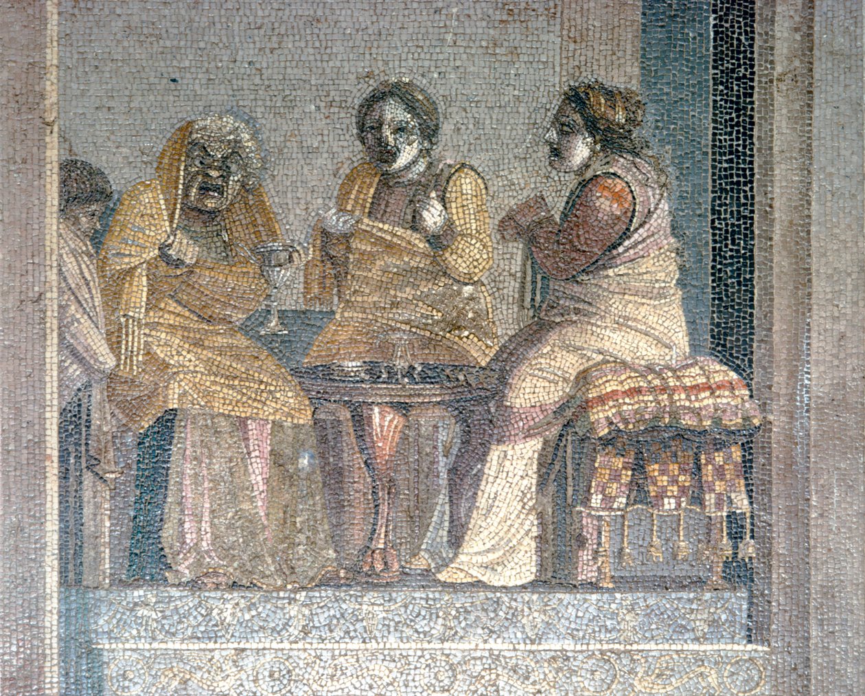Roman Mosaic of Scene from Play with Masked Actors, Villa of Cicero, Pompeii by Dioscurides of Samos