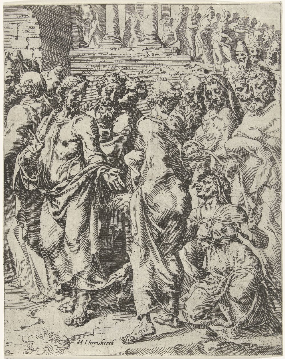 Healing of the Woman with the Issue of Blood by Dirck Volckertsz. Coornhert (attributed to)