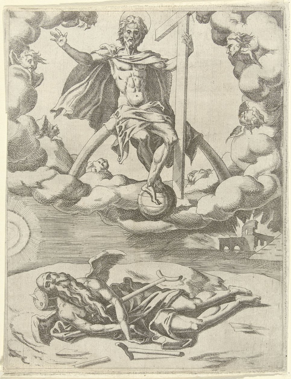 Christ Conquers Time (series title: Triumphs of Petrarch) by Dirck Volckertsz. Coornhert (possibly)