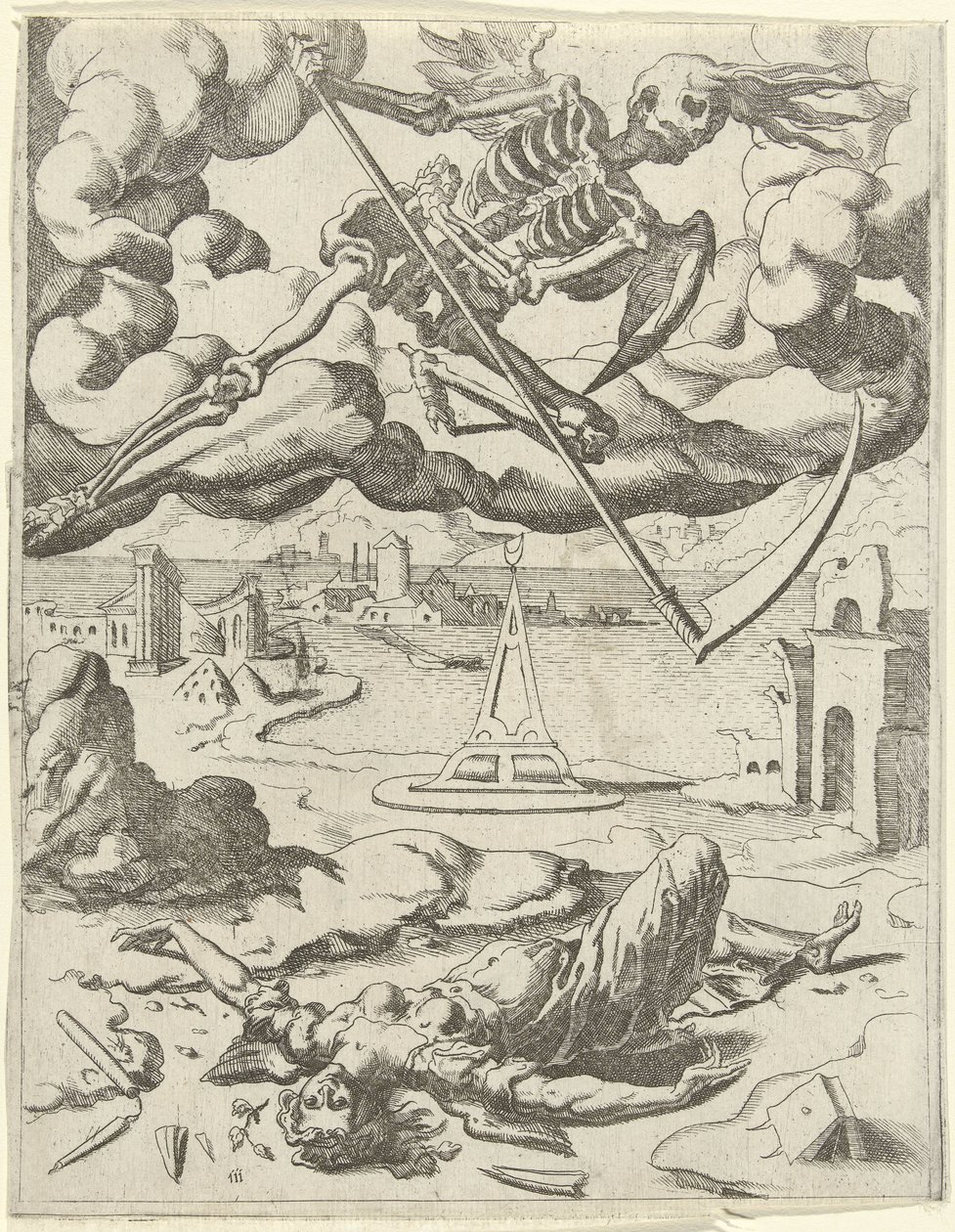 Death overcomes Faith (series title: Triumphs of Petrarch) by Dirck Volckertsz. Coornhert (possibly)