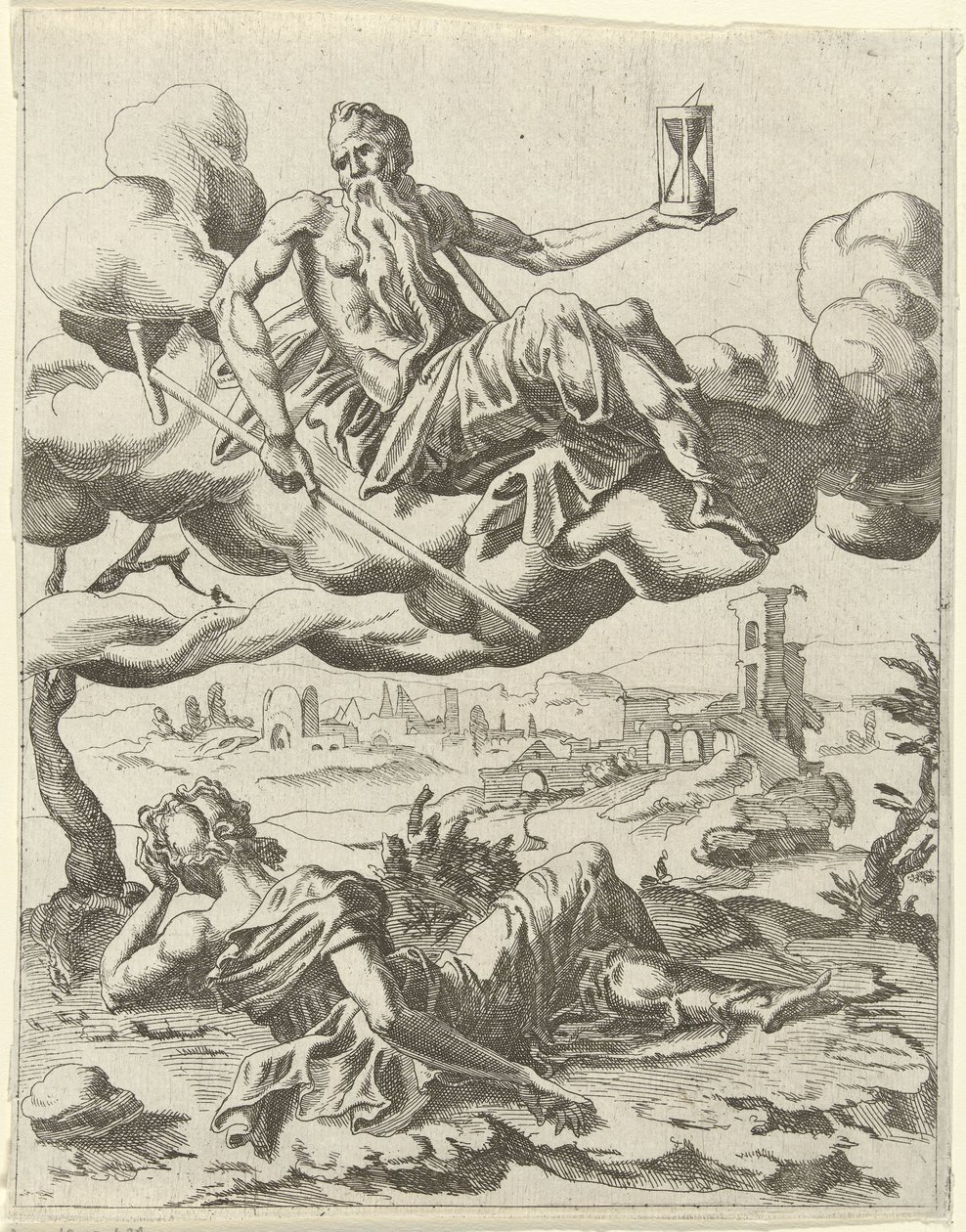 Time Overcomes Fame Triumphs of Petrarch (series title) by Dirck Volckertsz. Coornhert (possibly)