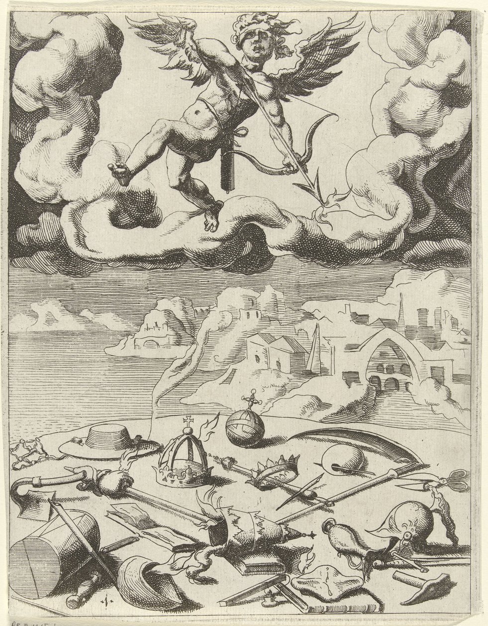 Sensual love overcomes earthly occupations (series title: Triumphs of Petrarch) by Dirck Volckertsz. Coornhert (possibly)