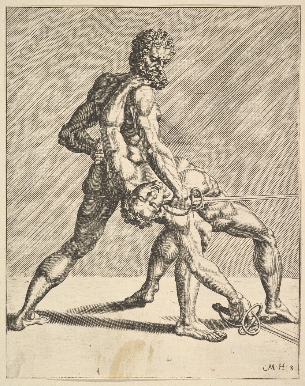 Two Fencers, from Fencers, plate 8, 1552 by Dirck Volkertsen Coornhert