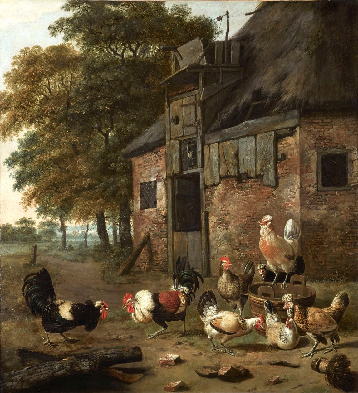 Poultry Yard with Two Cocks Fighting by Dirck Wijntrack