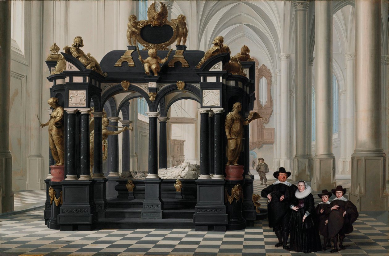 A Family Beside the Tomb of Prince William I in the Nieuwe Kerk, Delft by Dirck van Delen